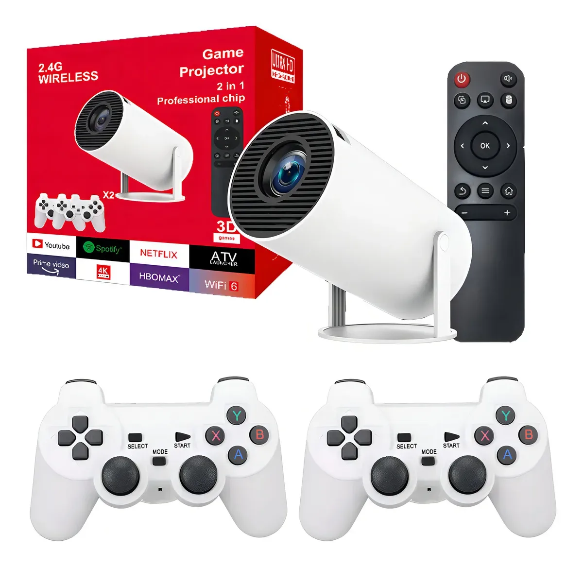 Proyector Portátil Retro Juegos 2 Joysticks Android HD LED Bluetooth